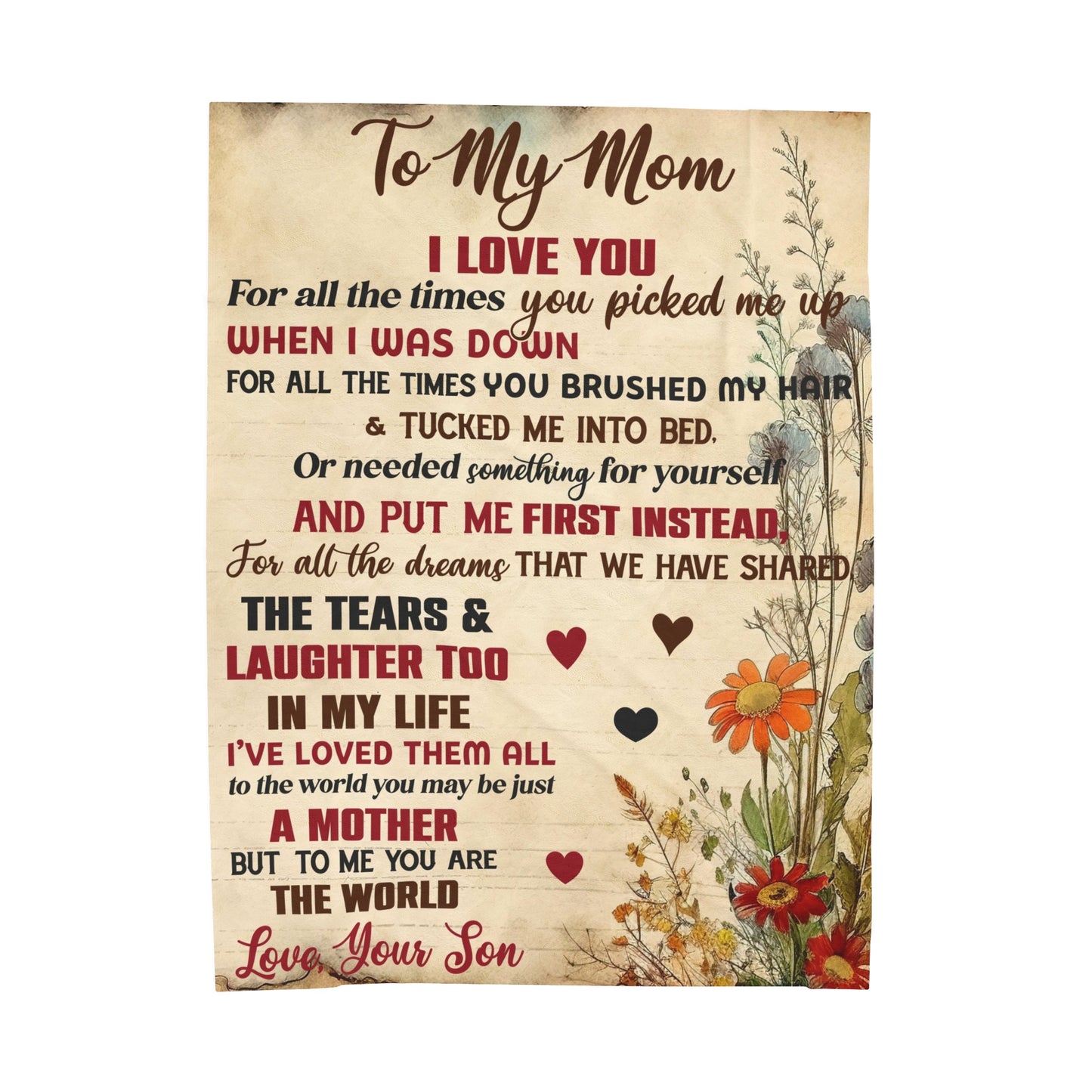 To My Mom  | For All Times  | Velveteen Plush Blanket 80"x60"