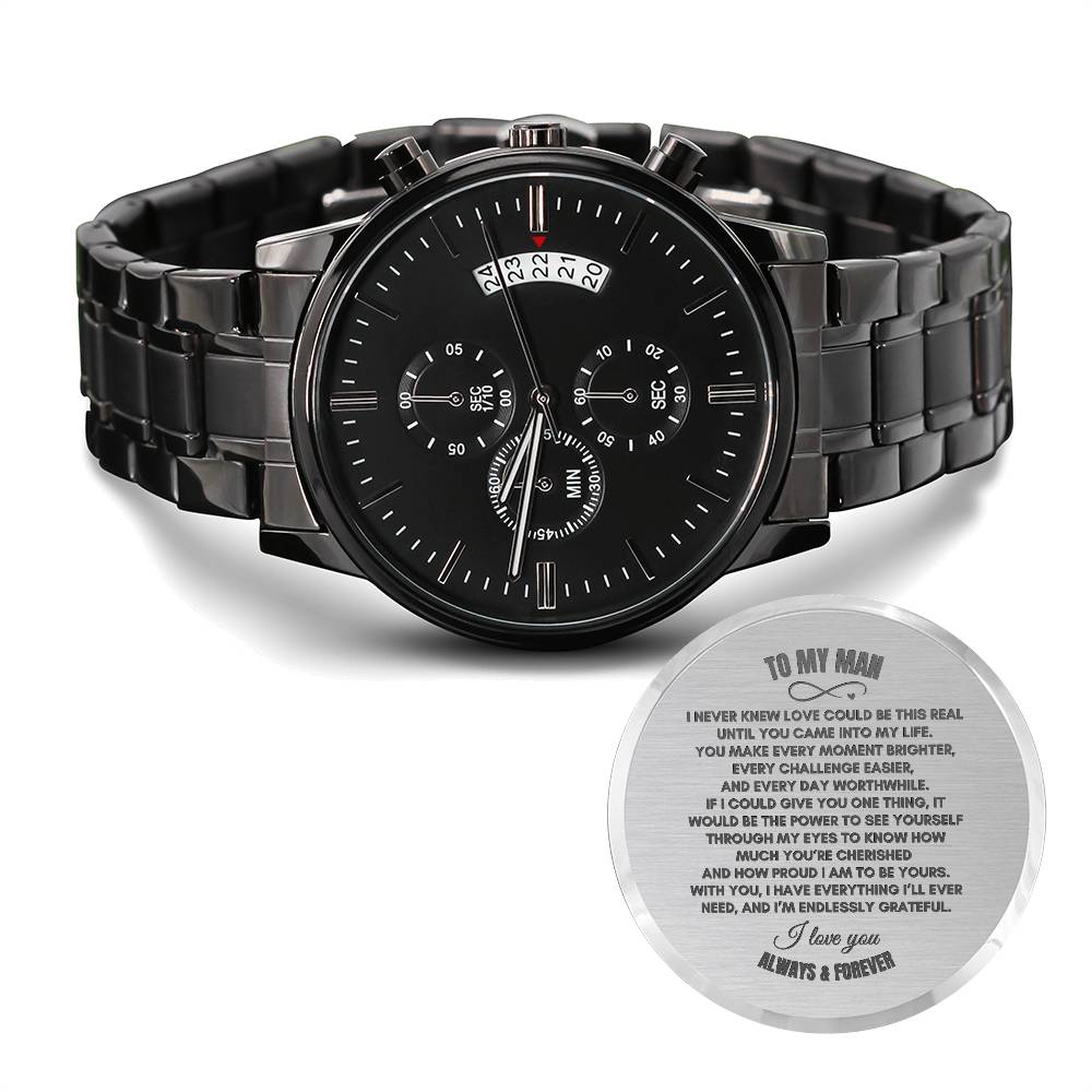 To My Husband | I Never Knew Love | Black Chronograph Watch