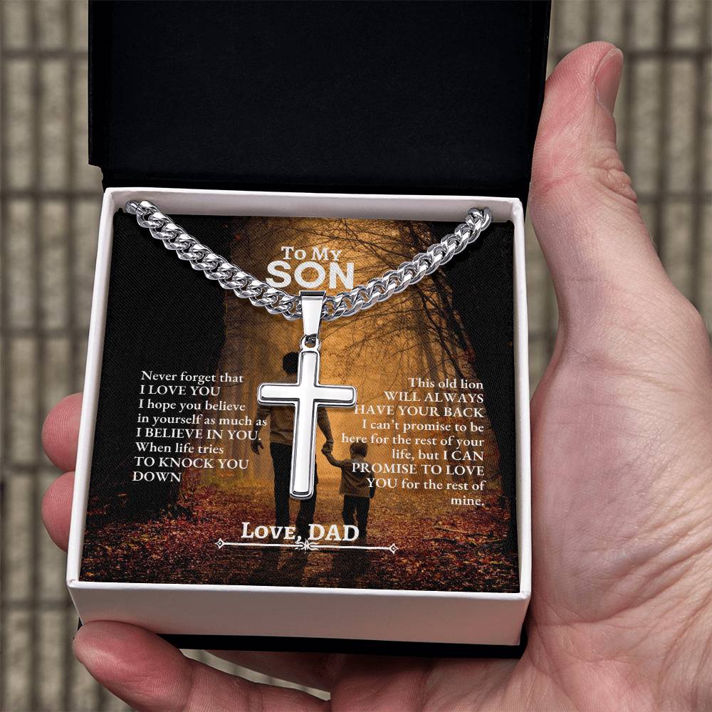 To My Son | Never Forget That I Love You | Cuban Link Chain with Artisan Cross