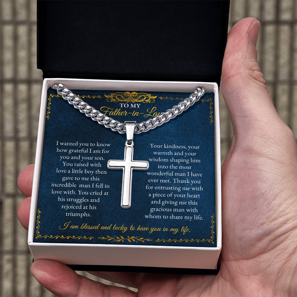 To My Father In Law | I Wanted You To Know How Grateful I Am | Cuban Link Chain with Artisan Cross