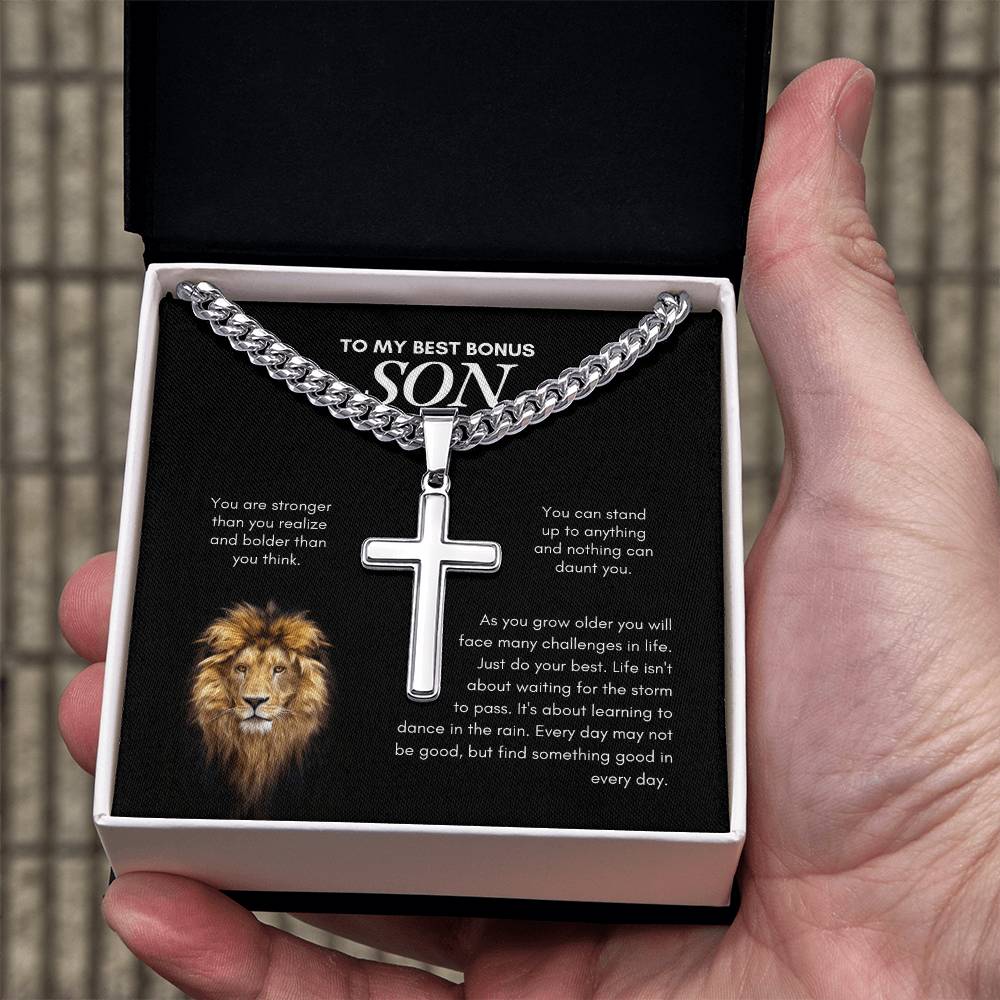 To My Son | You Are Stronger Than you Realize | Cuban Link Chain with Artisan Cross