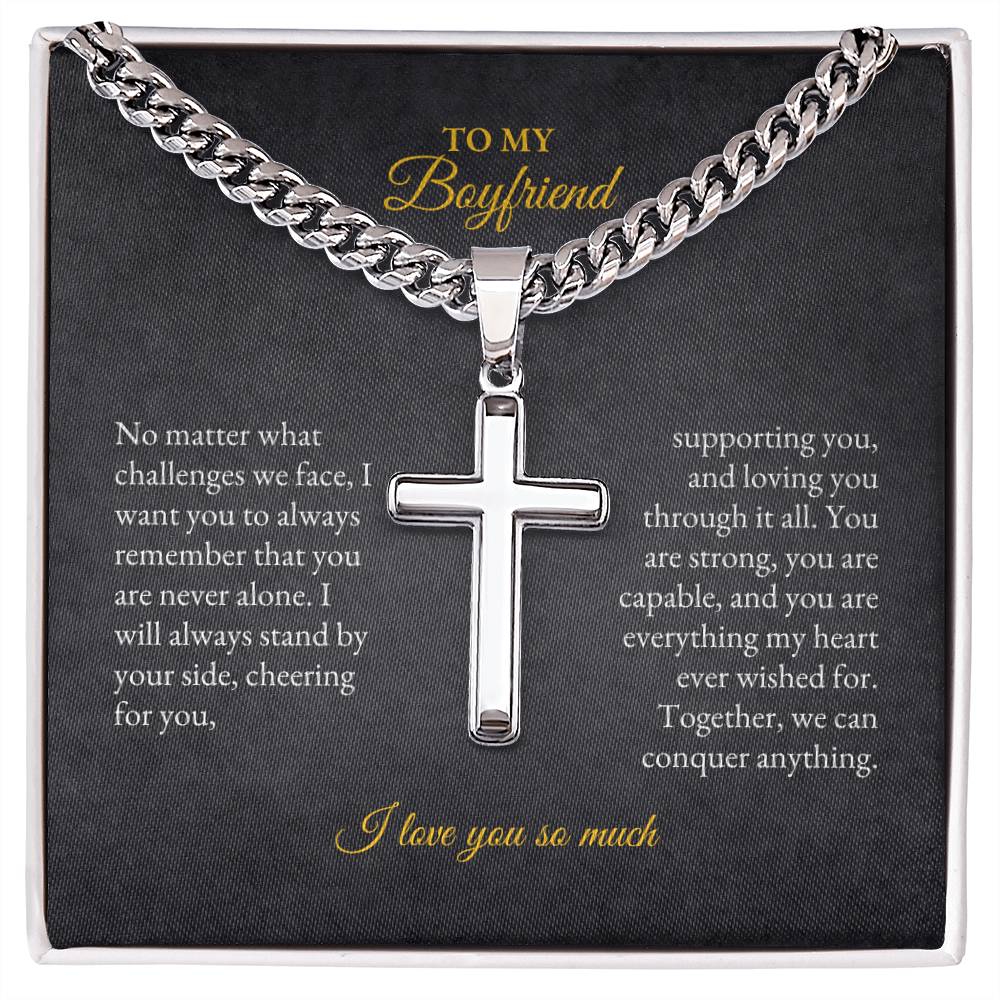 For Boyfriend | No Matter what | Cuban Link Chain with Artisan Cross