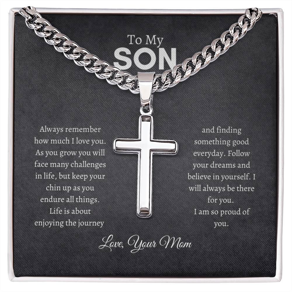 To My Son | Always Remember | Cuban Chain with Artisan Cross Necklace