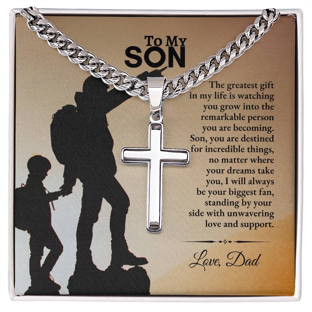 To My Son | The Greatest Gift In My Life is Watching You Grow | Cuban Link Chain with Artisan Cross