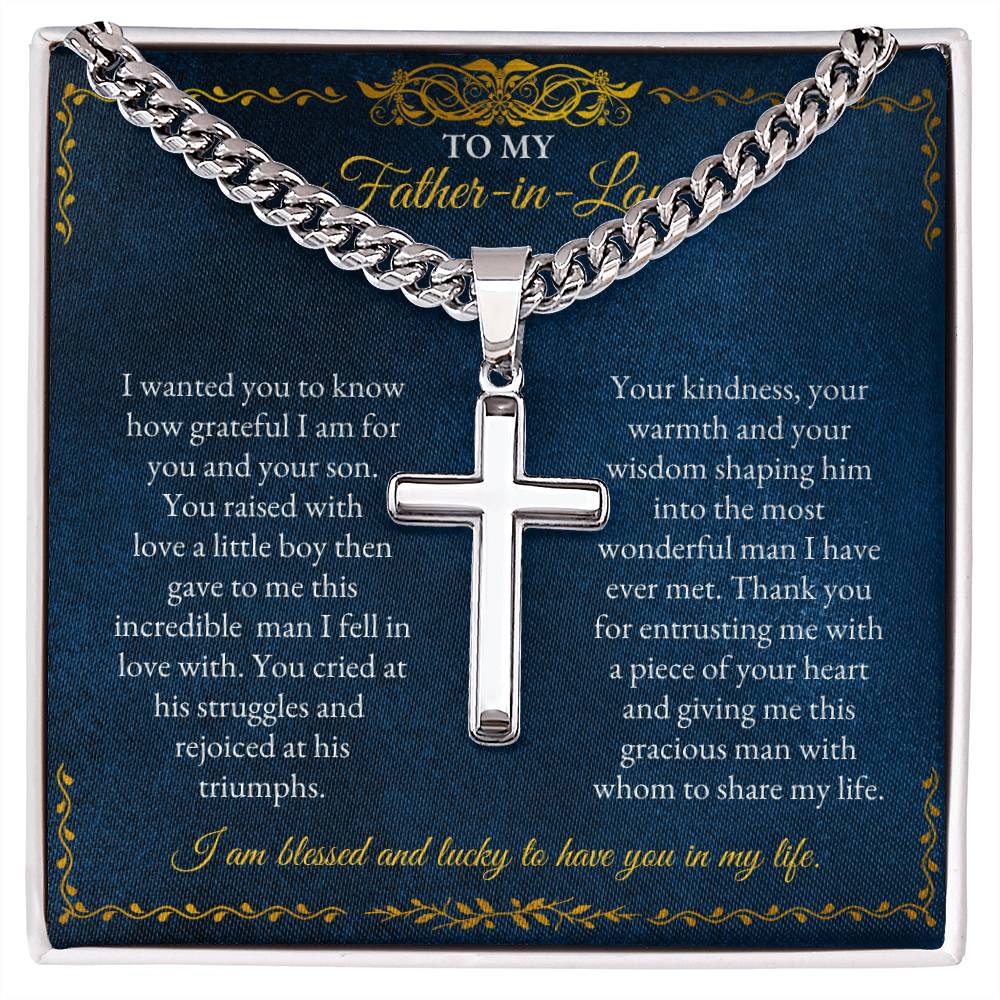 To My Father In Law | I Wanted You To Know How Grateful I Am | Cuban Link Chain with Artisan Cross