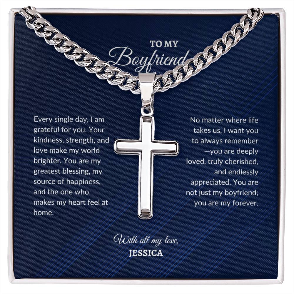 For Boyfriend | Every Single day | Cuban Link Chain with Artisan Cross