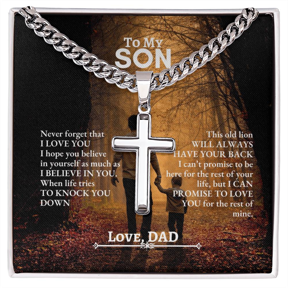 To My Son | Never Forget That I Love You | Cuban Link Chain with Artisan Cross