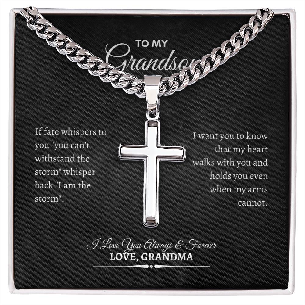 To My Grandson | If Fate Whispers to You | Cuban Link Chain with Artisan Cross