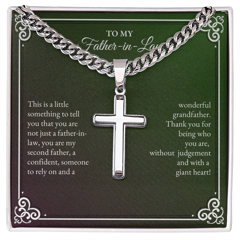 To My Father In Law | This is a Little Something To Tell | Cuban Link Chain with Artisan Cross