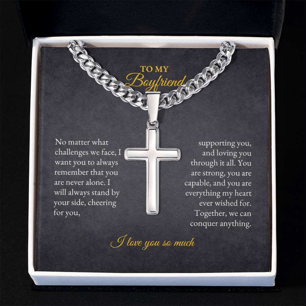 For Boyfriend | No Matter what | Cuban Link Chain with Artisan Cross