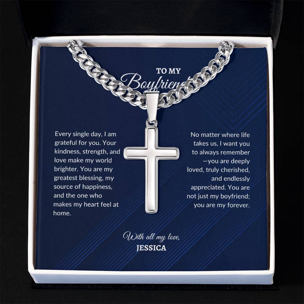For Boyfriend | Every Single day | Cuban Link Chain with Artisan Cross