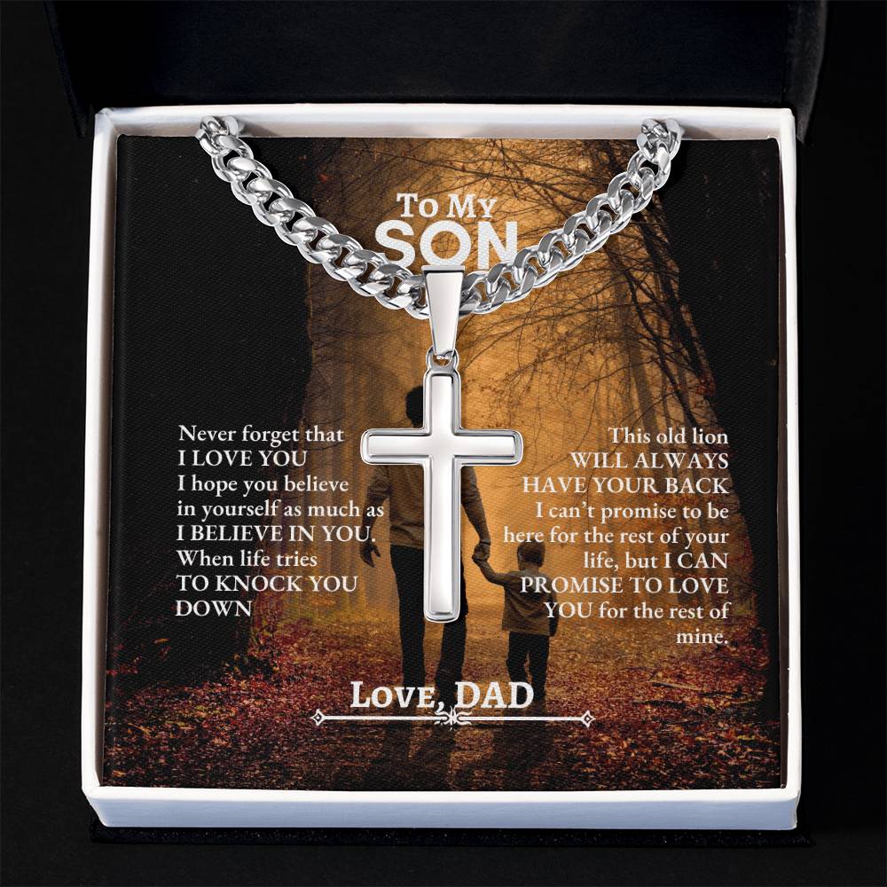 To My Son | Never Forget That I Love You | Cuban Link Chain with Artisan Cross