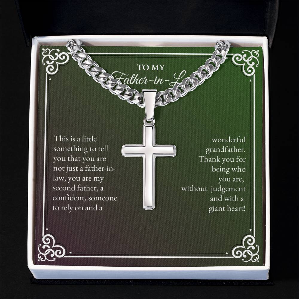 To My Father In Law | This is a Little Something To Tell | Cuban Link Chain with Artisan Cross