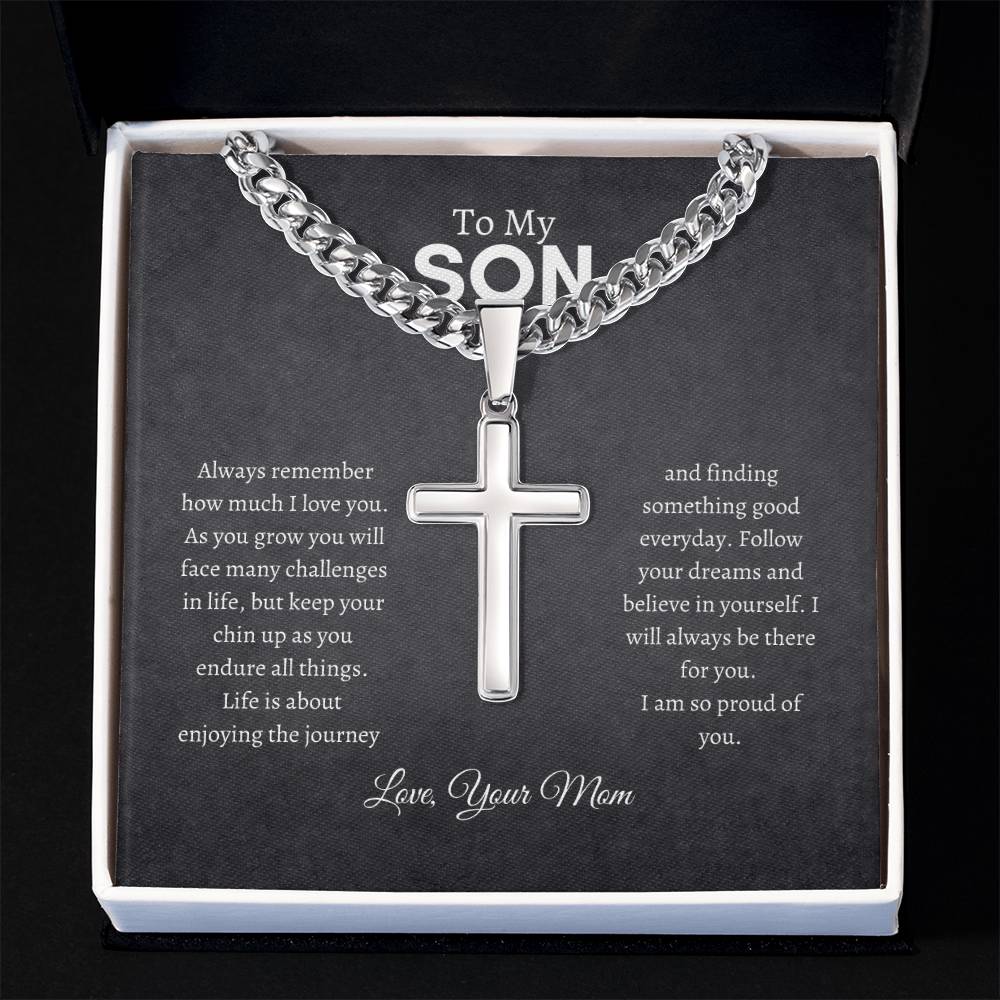 To My Son | Always Remember | Cuban Chain with Artisan Cross Necklace