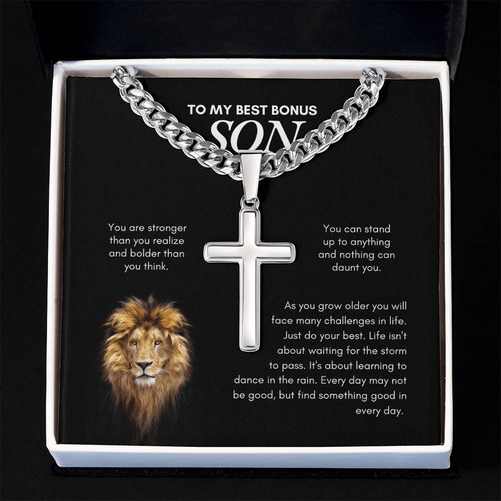 To My Son | You Are Stronger Than you Realize | Cuban Link Chain with Artisan Cross