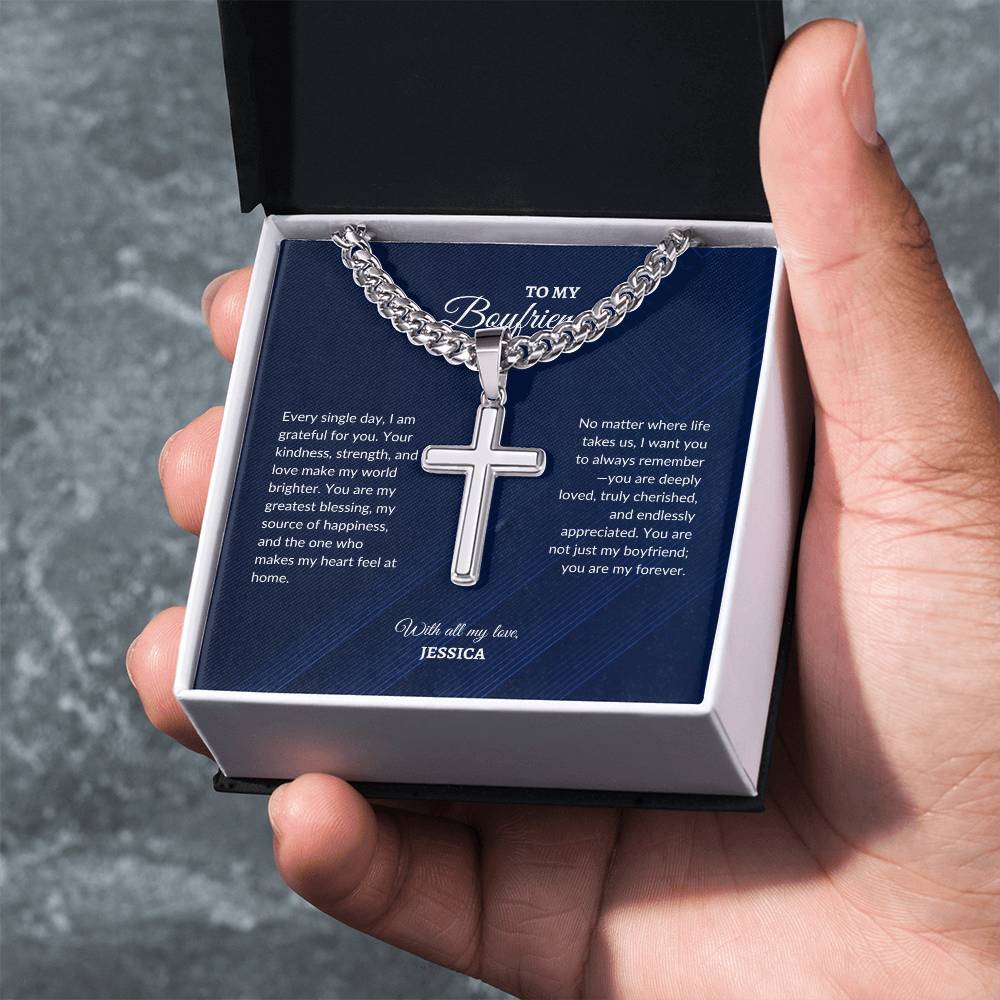 For Boyfriend | Every Single day | Cuban Link Chain with Artisan Cross
