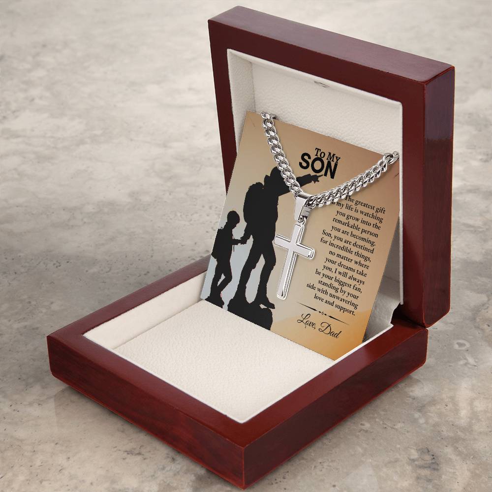 To My Son | The Greatest Gift In My Life is Watching You Grow | Cuban Link Chain with Artisan Cross