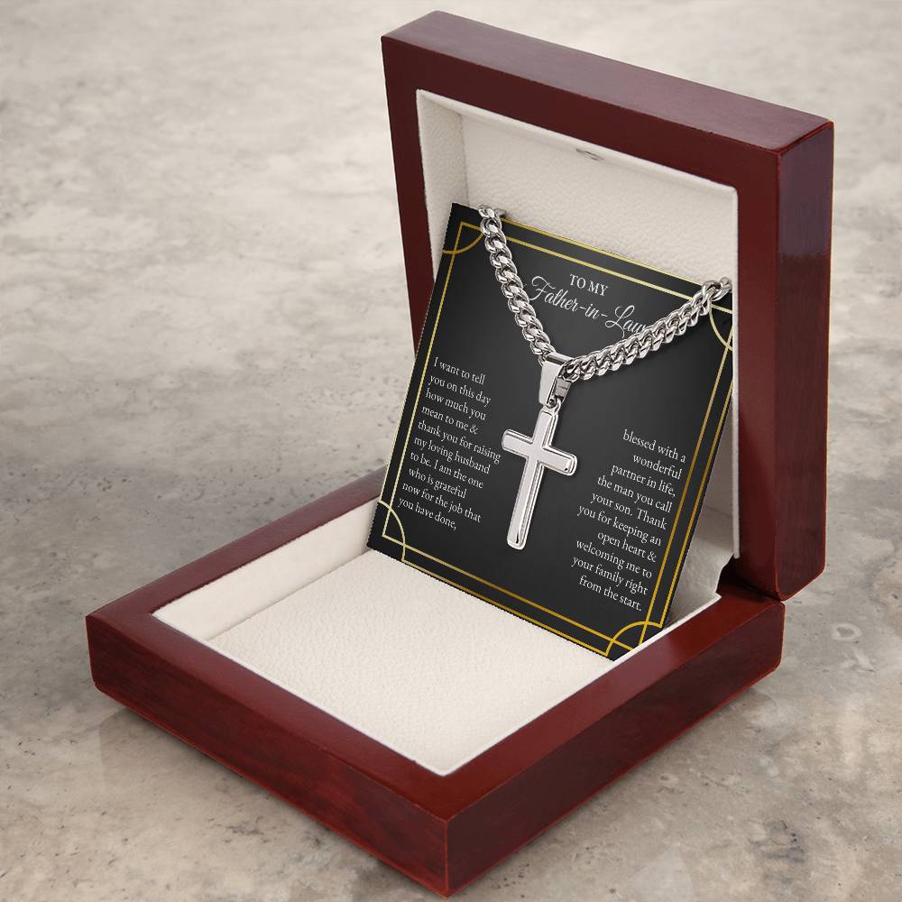 To My Father In Law | I Want To Tell You On This Day | Cuban Link Chain with Artisan Cross