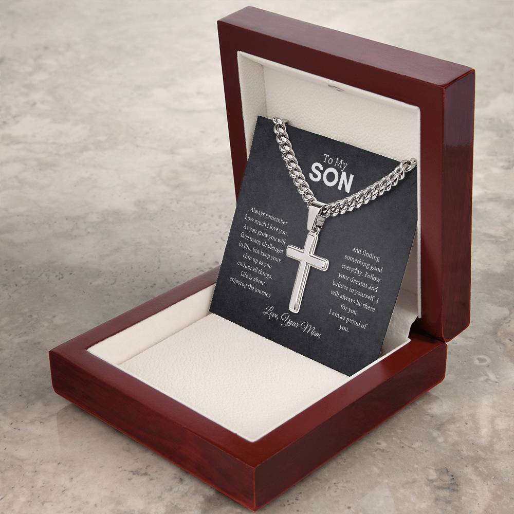 To My Son | Always Remember | Cuban Chain with Artisan Cross Necklace