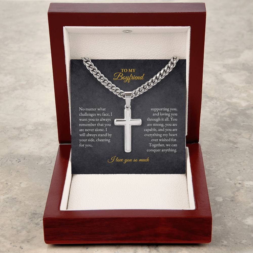 For Boyfriend | No Matter what | Cuban Link Chain with Artisan Cross