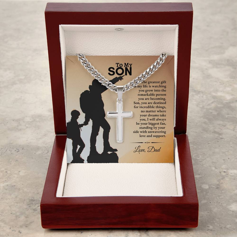 To My Son | The Greatest Gift In My Life is Watching You Grow | Cuban Link Chain with Artisan Cross
