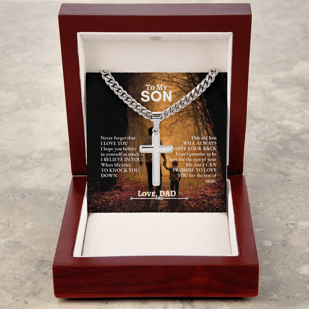 To My Son | Never Forget That I Love You | Cuban Link Chain with Artisan Cross