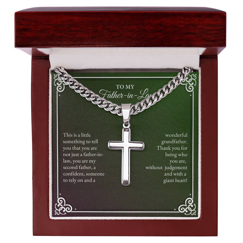 To My Father In Law | This is a Little Something To Tell | Cuban Link Chain with Artisan Cross