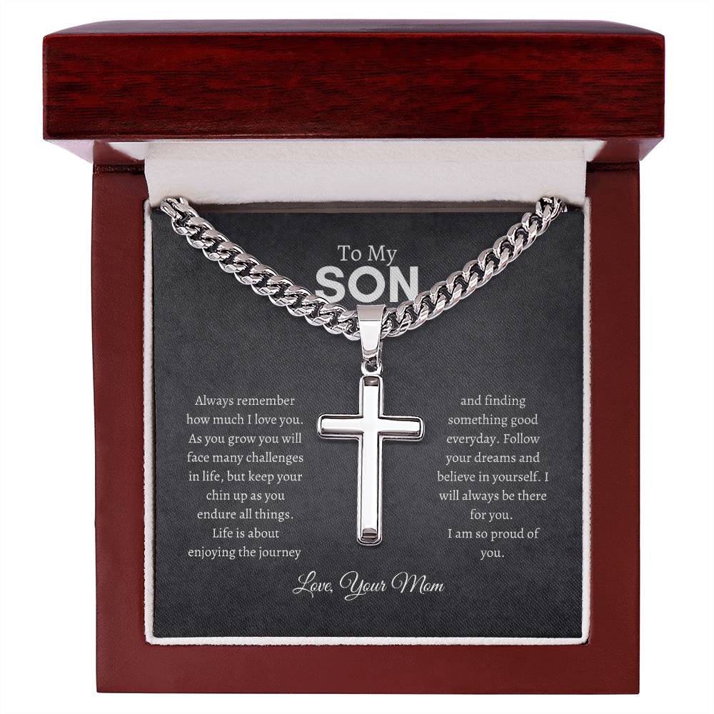 To My Son | Always Remember | Cuban Chain with Artisan Cross Necklace