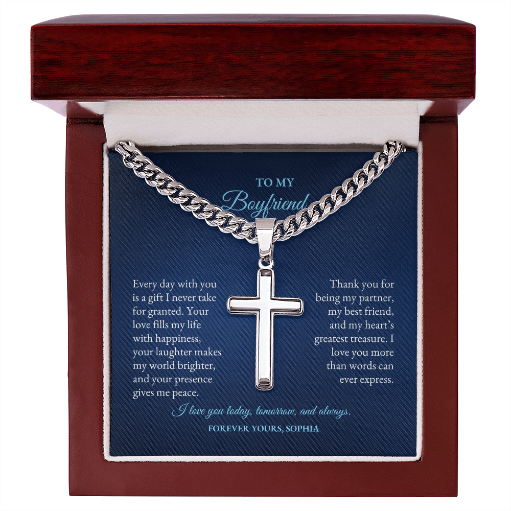 For Boyfriend | Every day With You | Cuban Link Chain with Artisan Cross