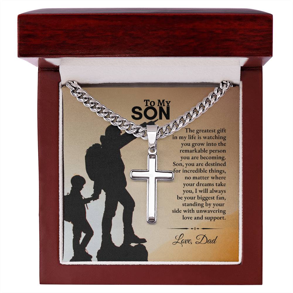 To My Son | The Greatest Gift In My Life is Watching You Grow | Cuban Link Chain with Artisan Cross