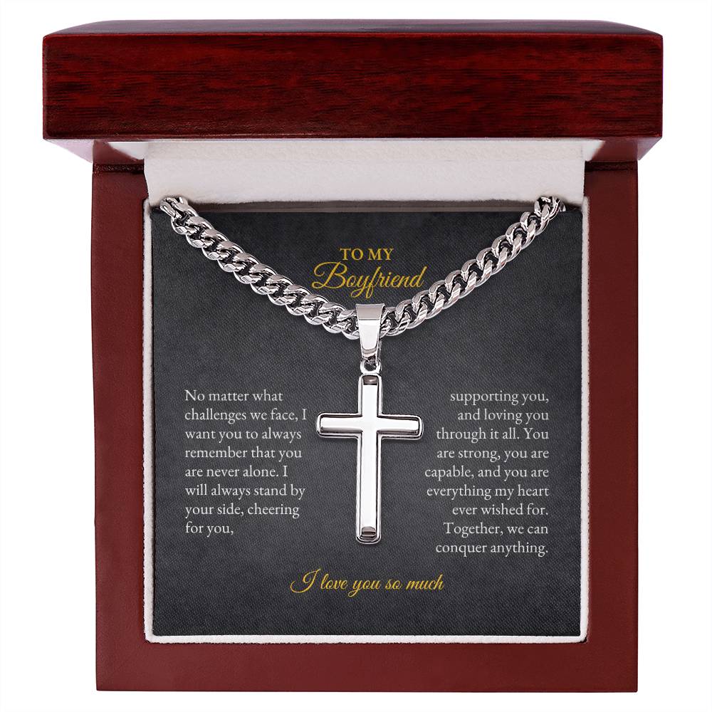 For Boyfriend | No Matter what | Cuban Link Chain with Artisan Cross