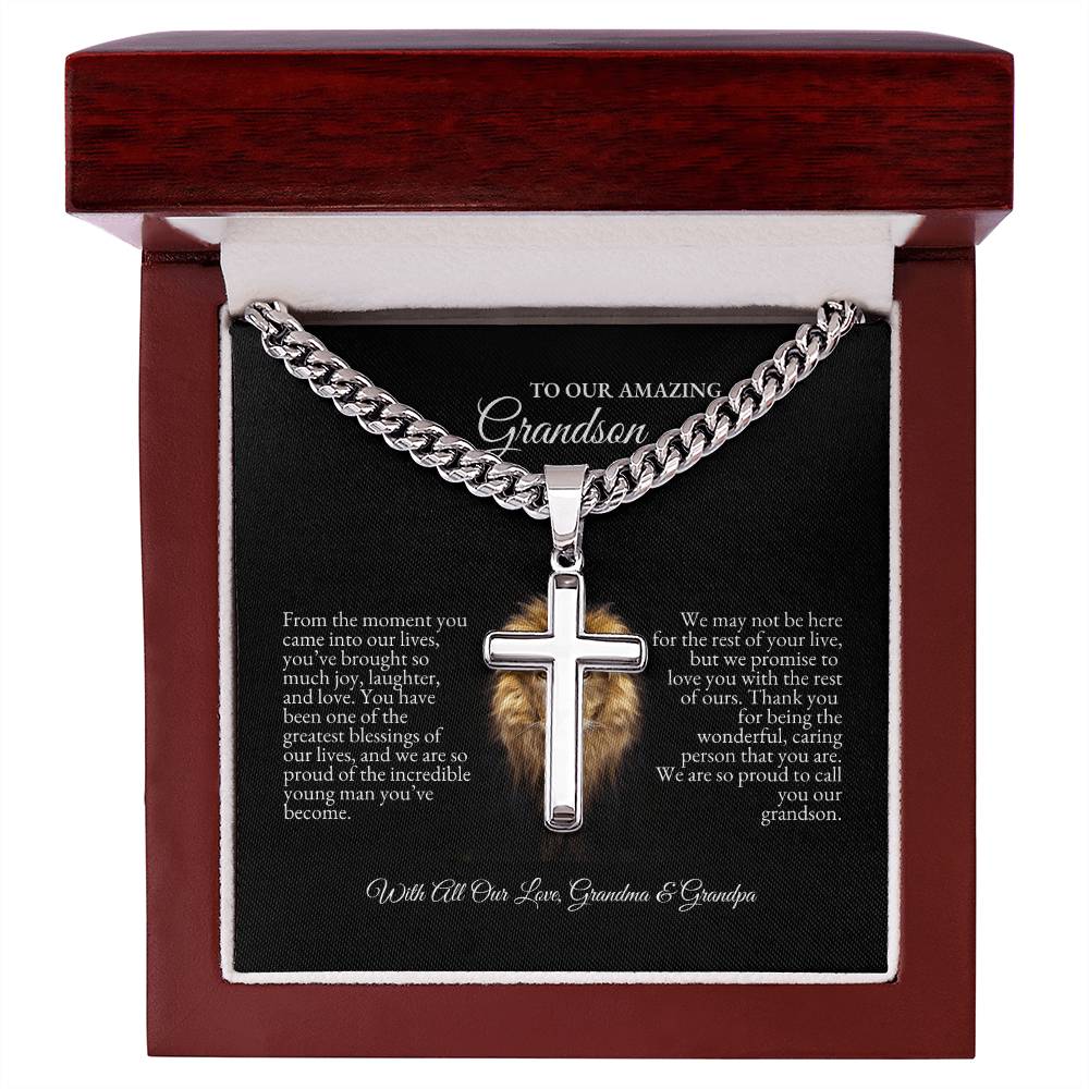 o My Grandson | From The Moment You Came Into Out Lives | Cuban Link Chain with Artisan Cross