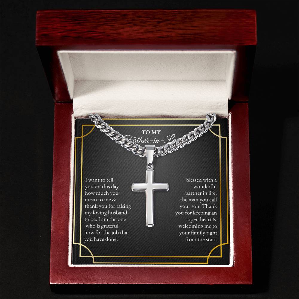 To My Father In Law | I Want To Tell You On This Day | Cuban Link Chain with Artisan Cross