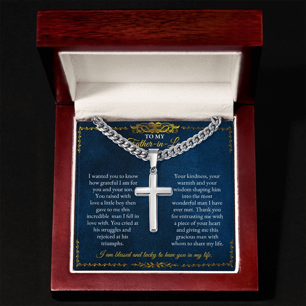 To My Father In Law | I Wanted You To Know How Grateful I Am | Cuban Link Chain with Artisan Cross