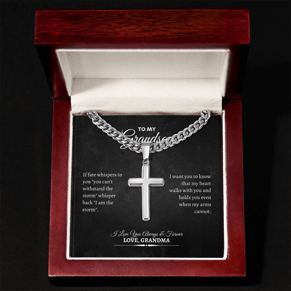 To My Grandson | If Fate Whispers to You | Cuban Link Chain with Artisan Cross