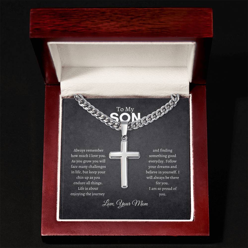To My Son | Always Remember | Cuban Chain with Artisan Cross Necklace