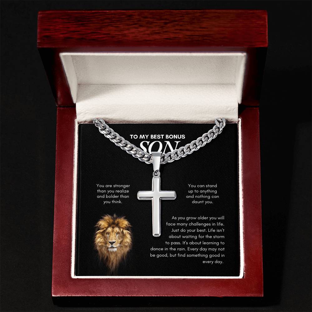 To My Son | You Are Stronger Than you Realize | Cuban Link Chain with Artisan Cross