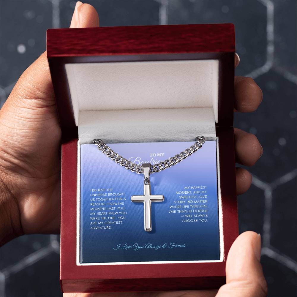 For Boyfriend | I Believe The Universe | Cuban Link Chain with Artisan Cross