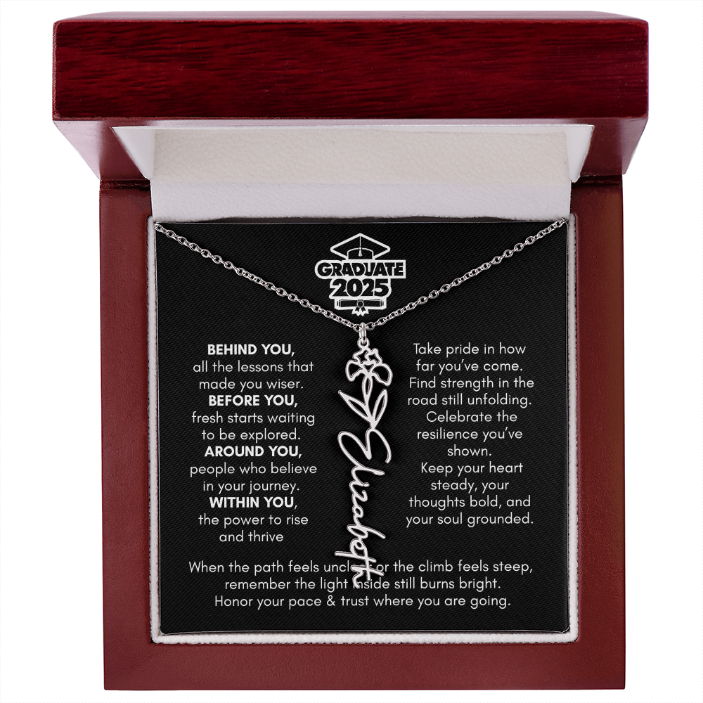 Graduation | Behind You All Your Memories | Flower Name Necklace