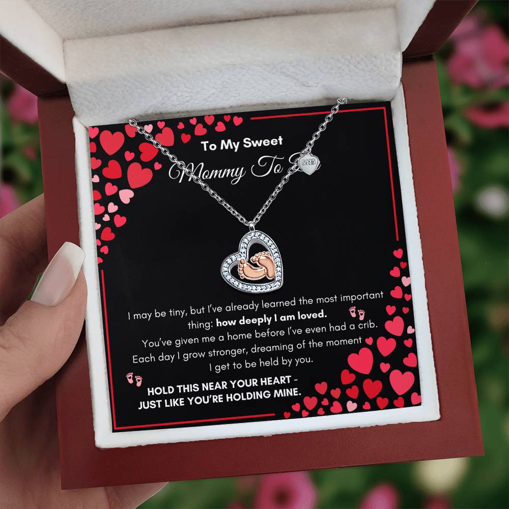 Mommy To Be |  To My Sweet Mommy To Be | Baby Feet Heart Necklace