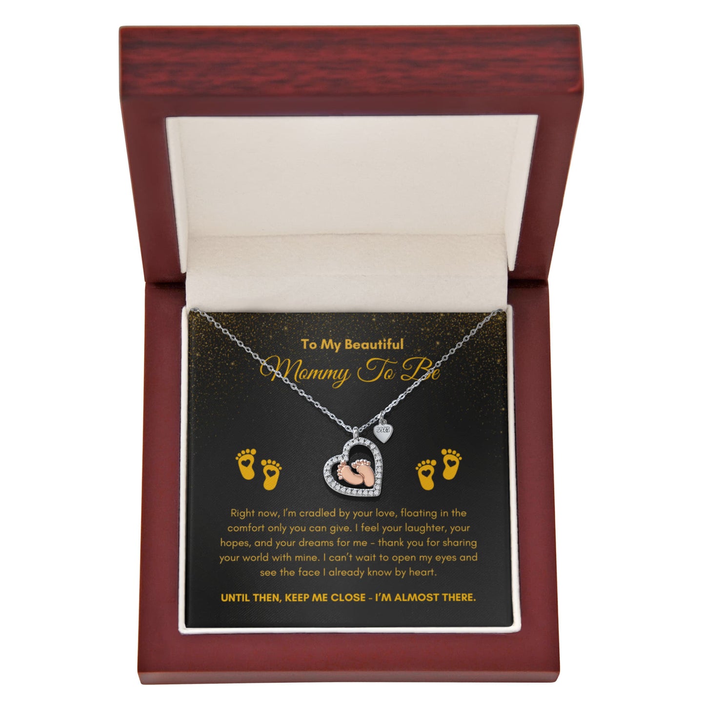 Mommy To Be |  To My Beautiful Mommy To Be | Baby Feet Heart Necklace