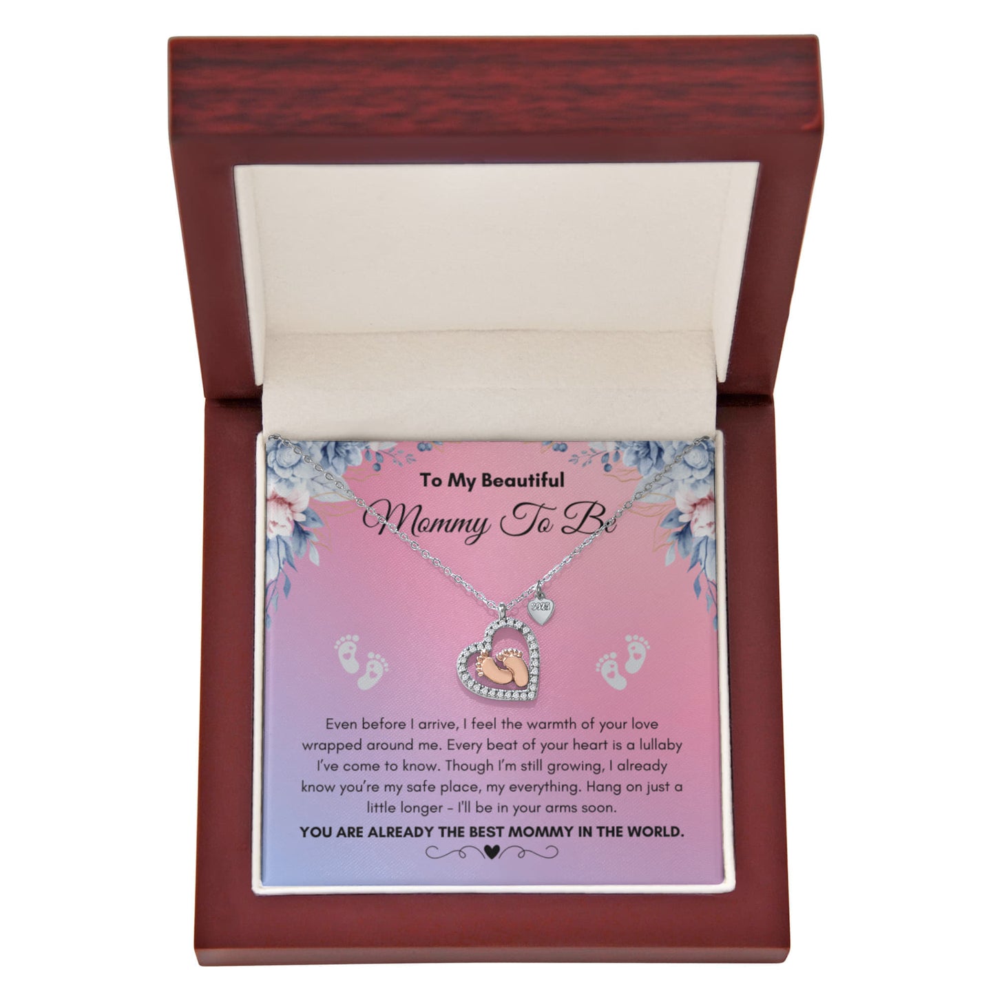 Mommy To Be |  To My Beautiful Mommy To Be | Baby Feet Heart Necklace