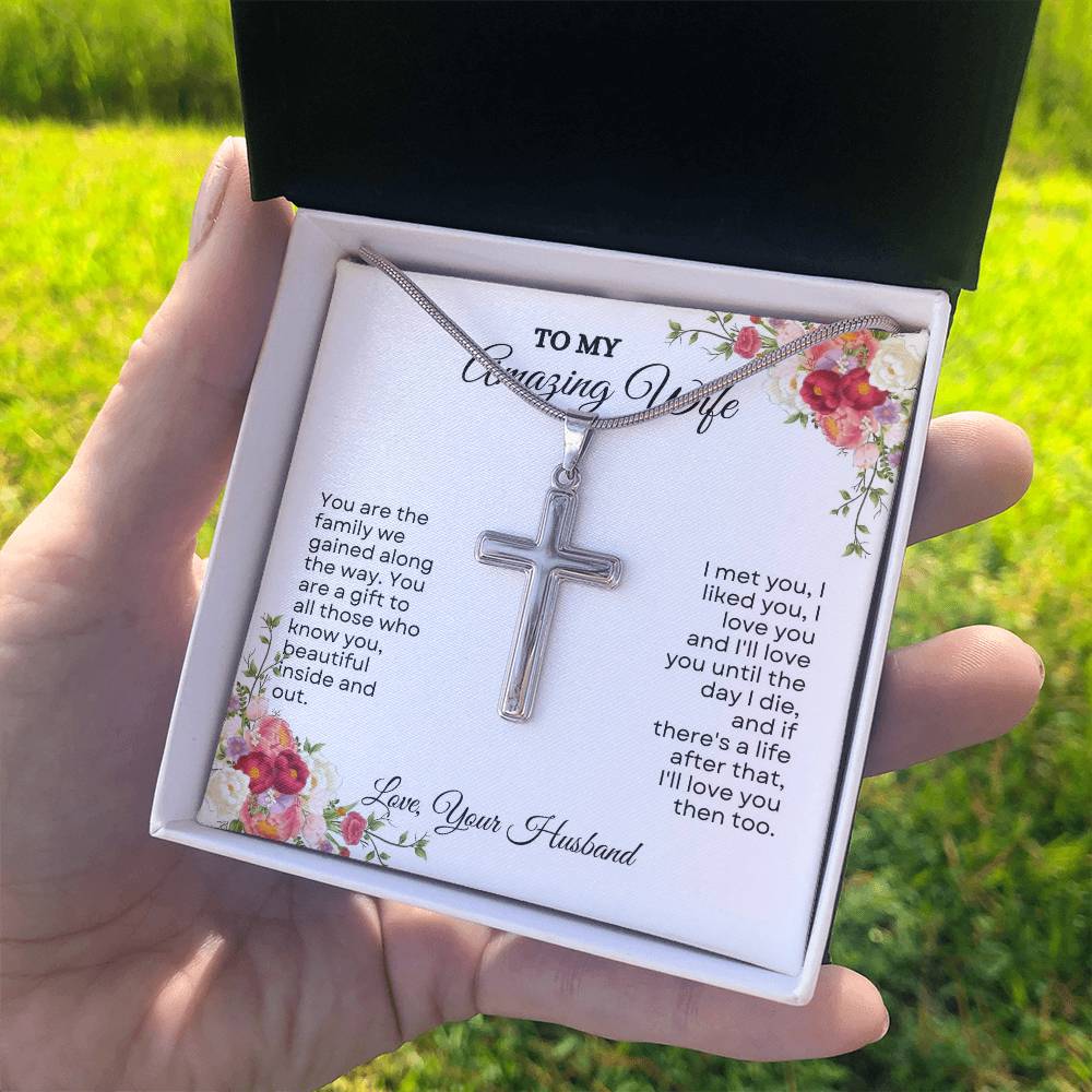 To My Wife | You Are The Family We Gained Along The Way | Artisan Cross Necklace