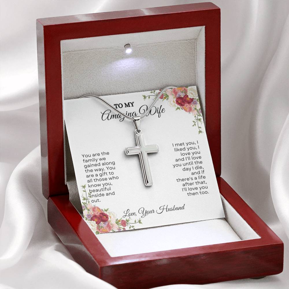 To My Wife | You Are The Family We Gained Along The Way | Artisan Cross Necklace