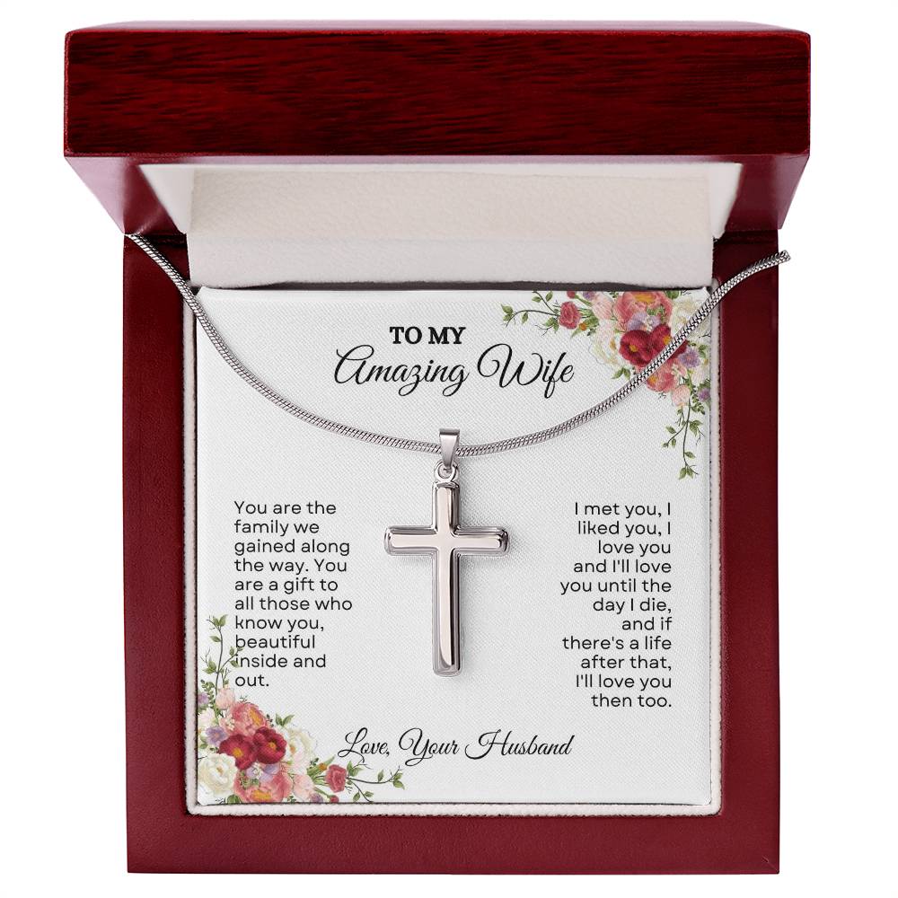 To My Wife | You Are The Family We Gained Along The Way | Artisan Cross Necklace