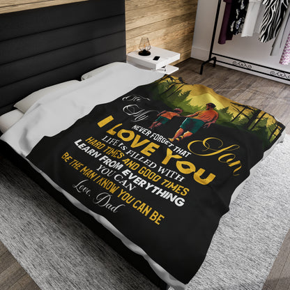 To My Son | Never Forget | Velveteen Plush Blanket 80"x60"