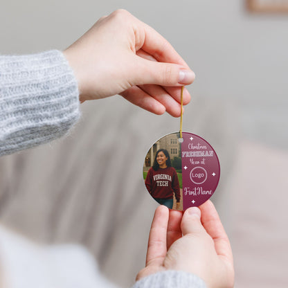 First-Year College Photo Ceramic Ornament — Freshman Keepsake