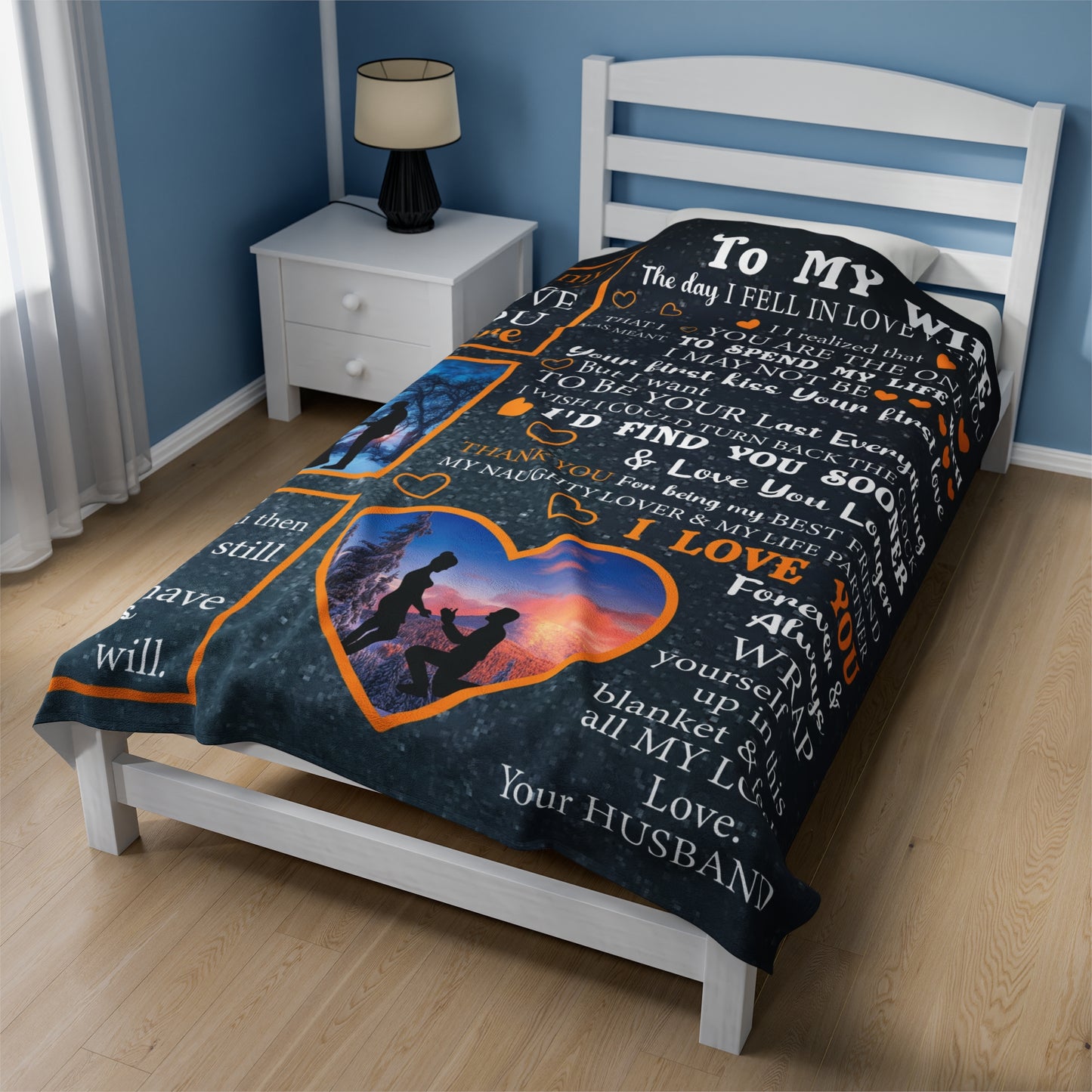 To My Wife | The Day I Fell In Love | Velveteen Plush Blanket 80"x60"