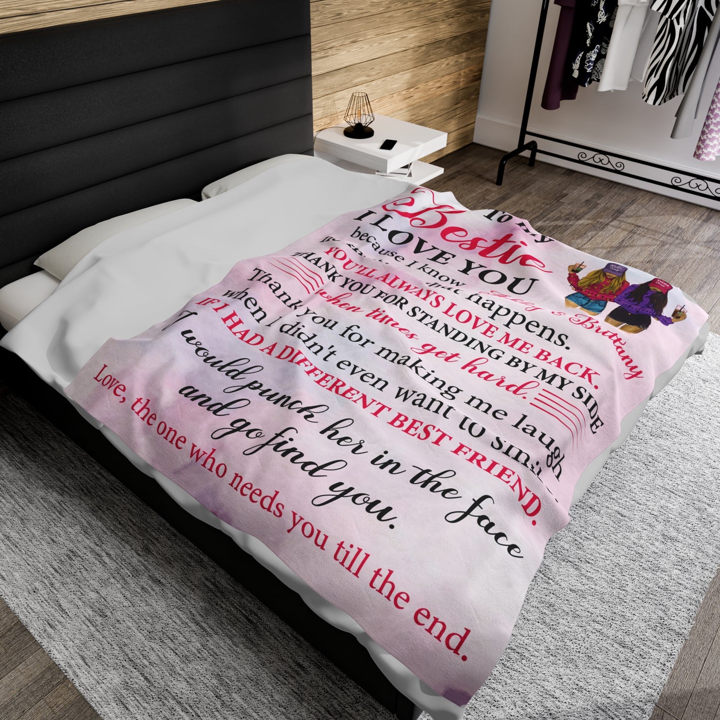 To My Bestfriend | I Love You | Velveteen Plush Blanket 80"x60"
