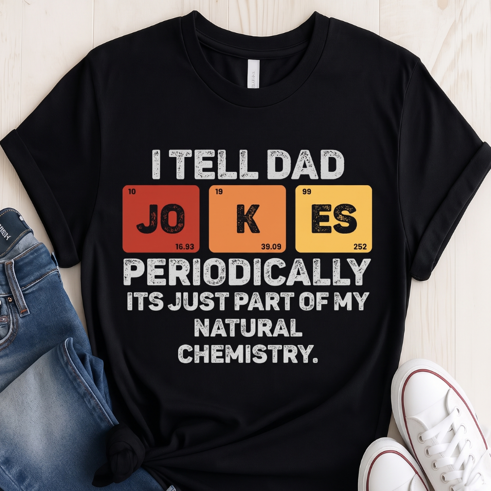 Dad Chemistry Joke T-Shirt — "I Tell Dad Jokes Periodically" Science Tee